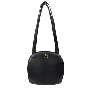 Celine Vintage Black Leather Shoulder Bag Red Interior Italy Gold Ring Classic